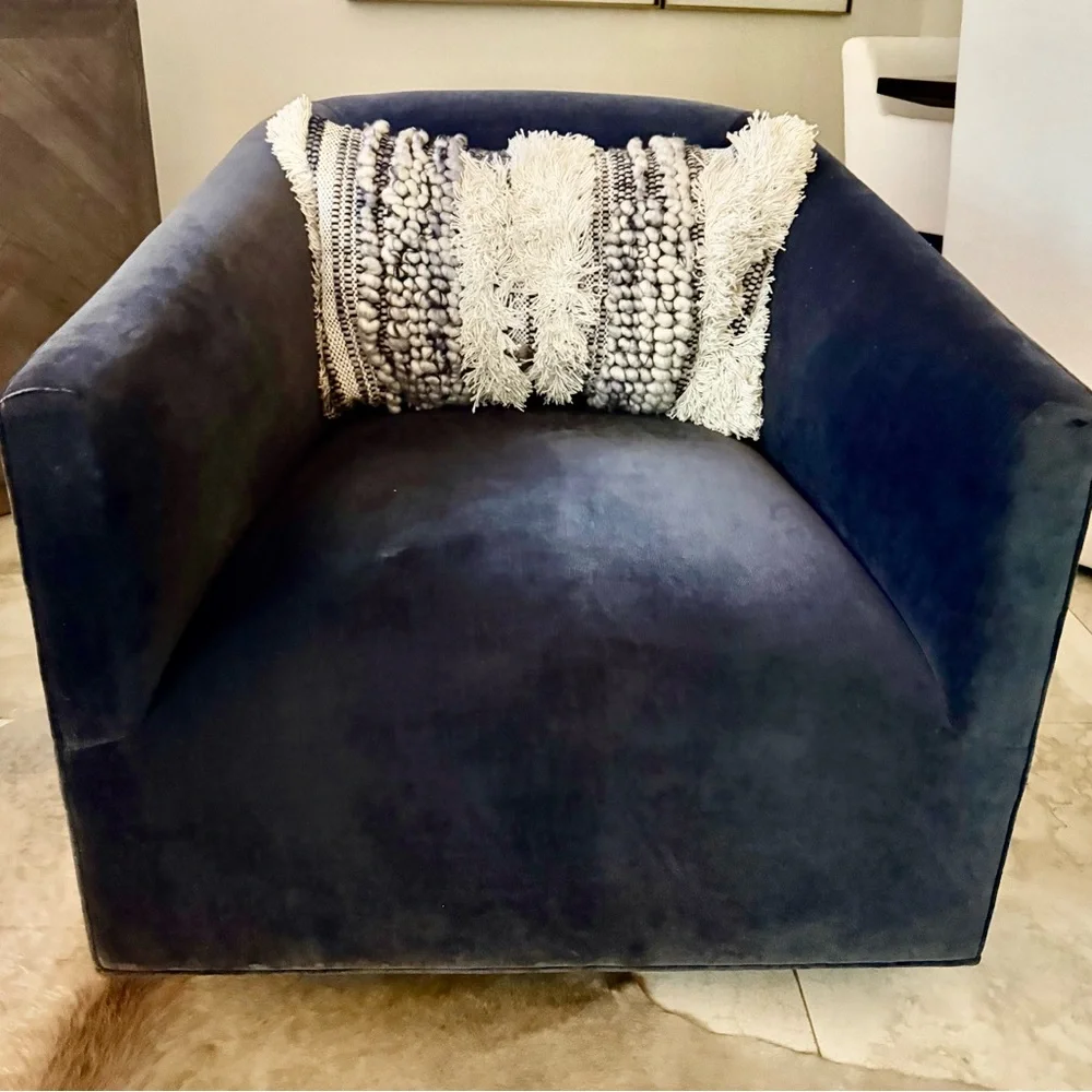 Arhaus Boho Blue Cream Stripe Lumbar Pillow Chunky 24